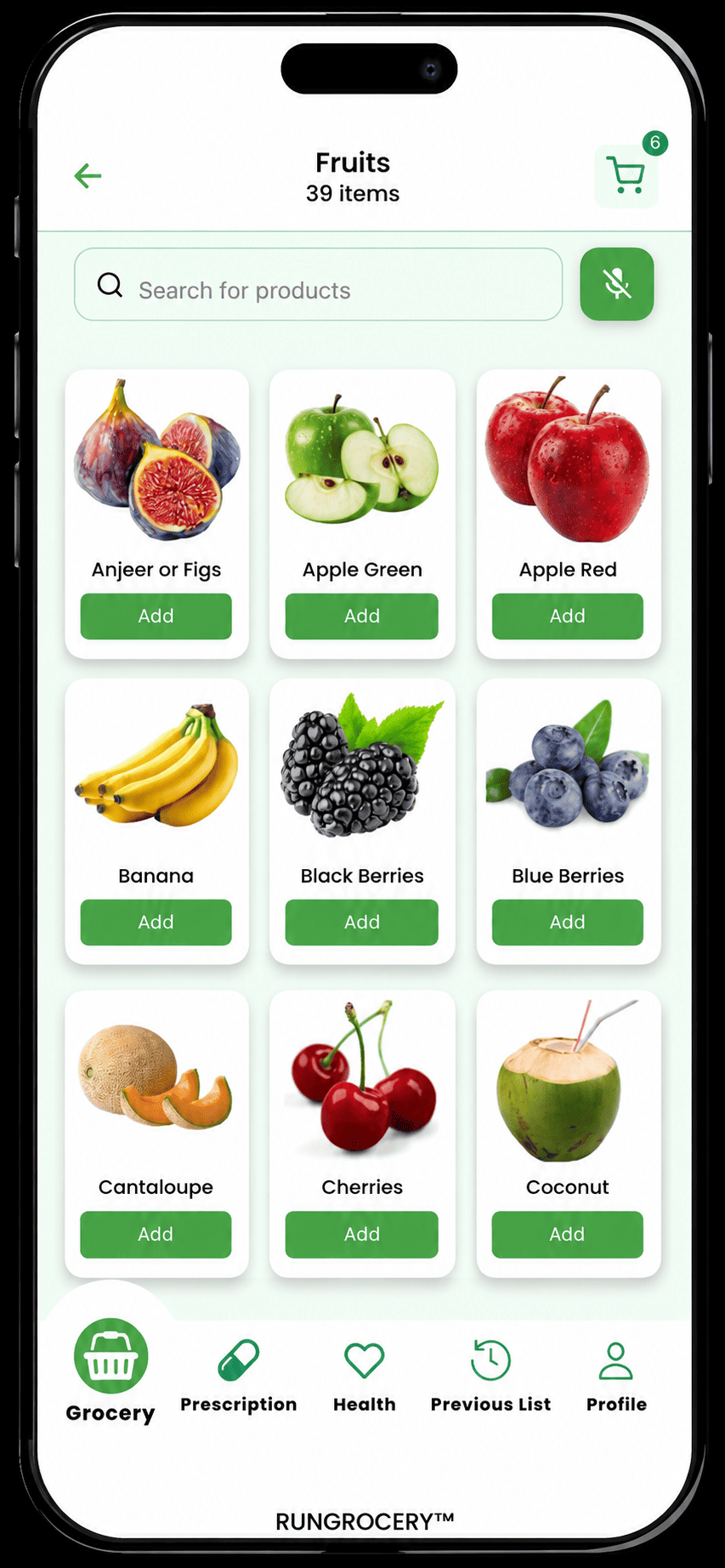 RunGrocery App Interface